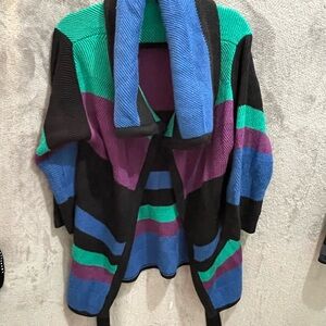 Rafaella Blue and Green Color-Block Cardigan